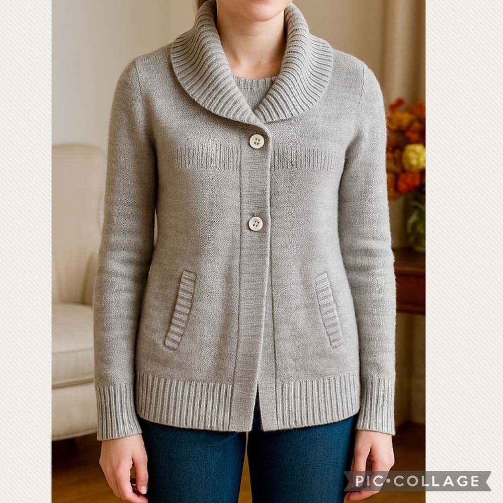 Matrix Wool Blend Open-Front Ribbed Shawl‎ Collar Tan Cardigan Sweater – Size S